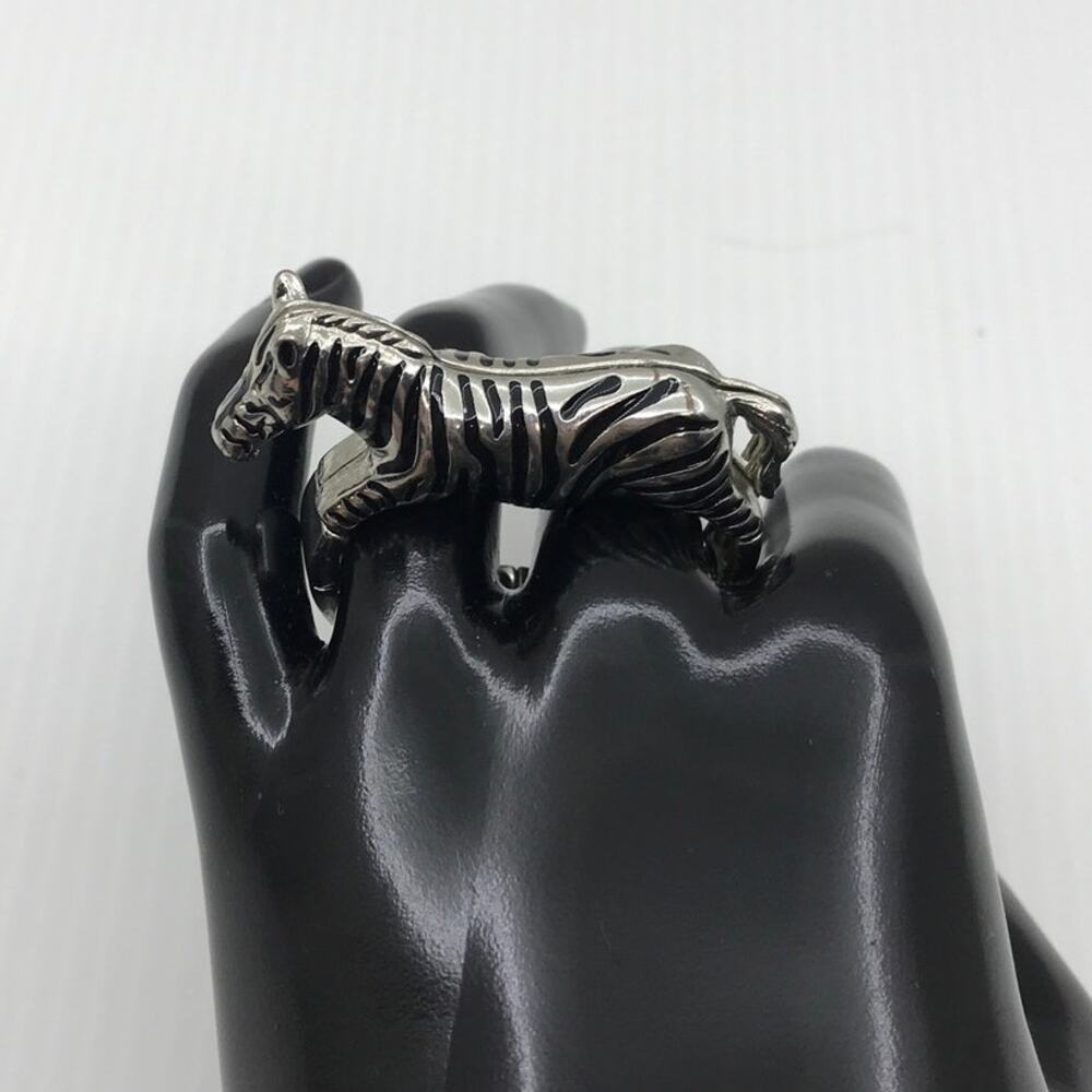Whimsigoth Y2K Silver Zebra Cocktail Stretchy Statement Double Finger Ring